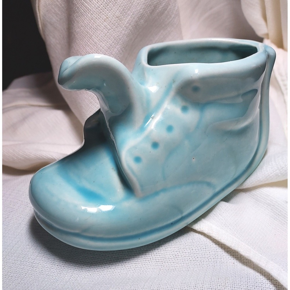 Stanfordware Pottery Planter‎ Blue Baby Shoe Vintage